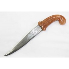 Dagger Knife Damascus Steel Blade Orange Jade Stone Handle Silver Koftgiri D115